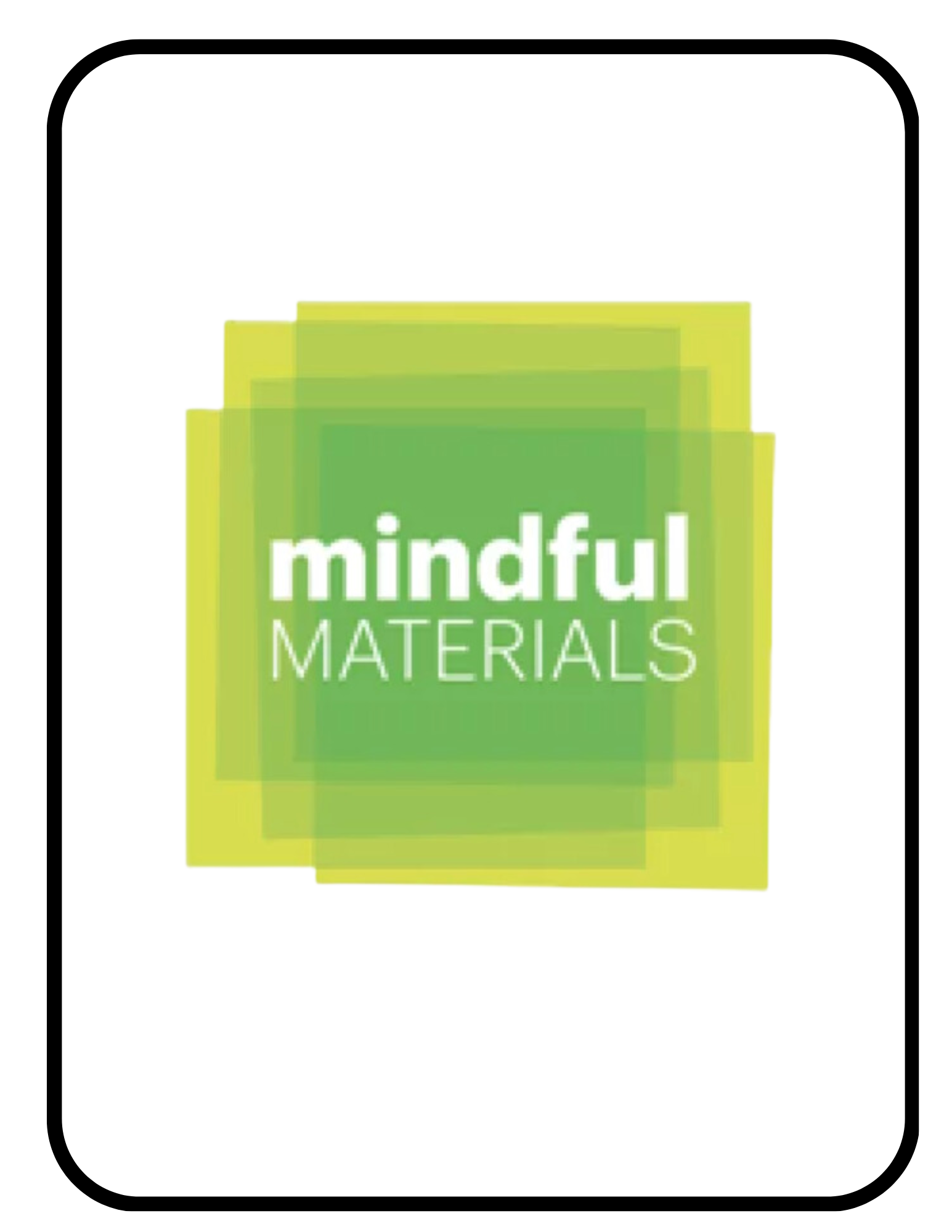 Stacks of green and yellow cards with the text "mindful MATERIALS" in white.