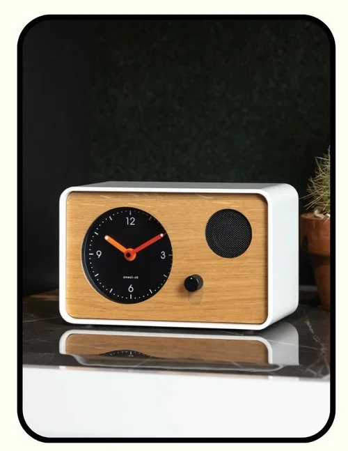 OneClock analog alarm clock made with wood and metal for a phone-free bedroom