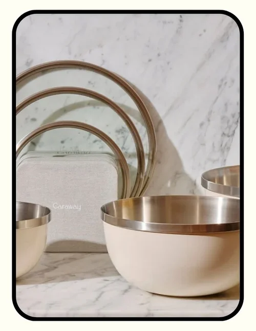 Caraway non-toxic stainless steel mixing bowl set with glass lids