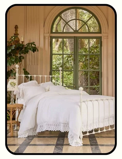 GreenRow handmade wrought iron and steel bed frame, powder-coated white