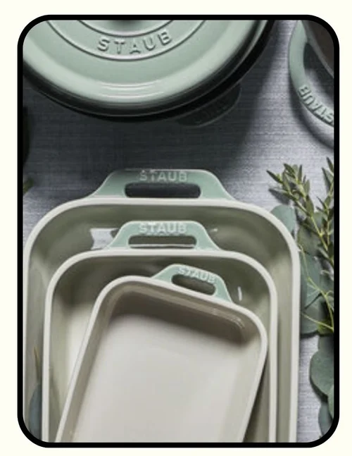 Staub enameled cast iron bakeware, leach-tested enamel