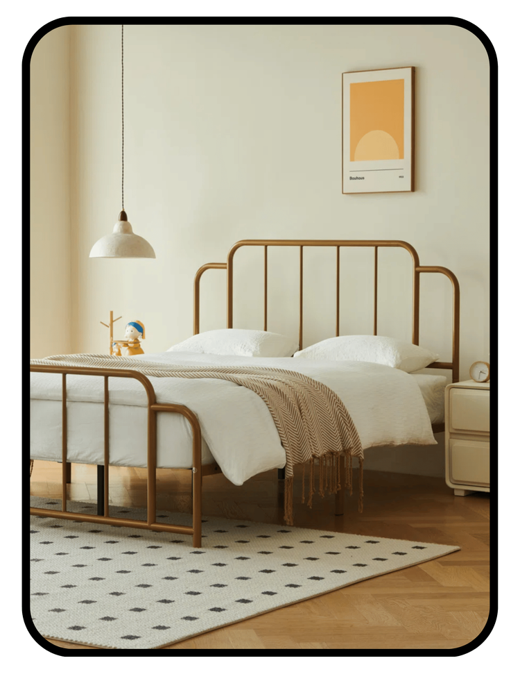 Wayfair powder-coated gold metal bed frame, non-toxic steel
