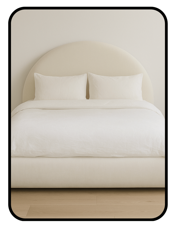 Cali Dreams custom handmade organic upholstered bed frame in GOTS certified fabric