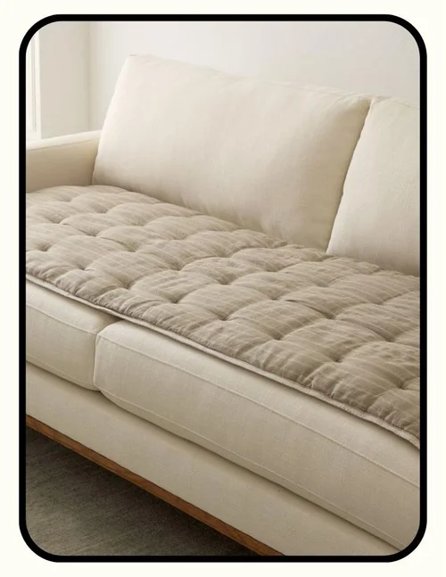 West Elm non-toxic couch pad with OEKO-TEX polyester fill wrapped in linen