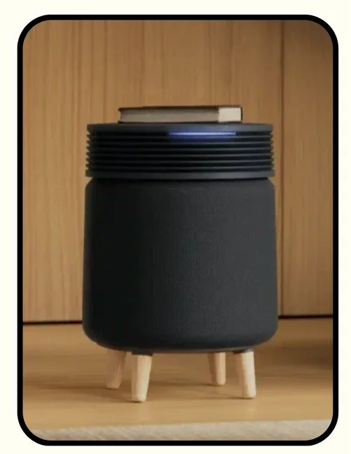 Blueair Blue Signature air purifier with flat top used as a side table
