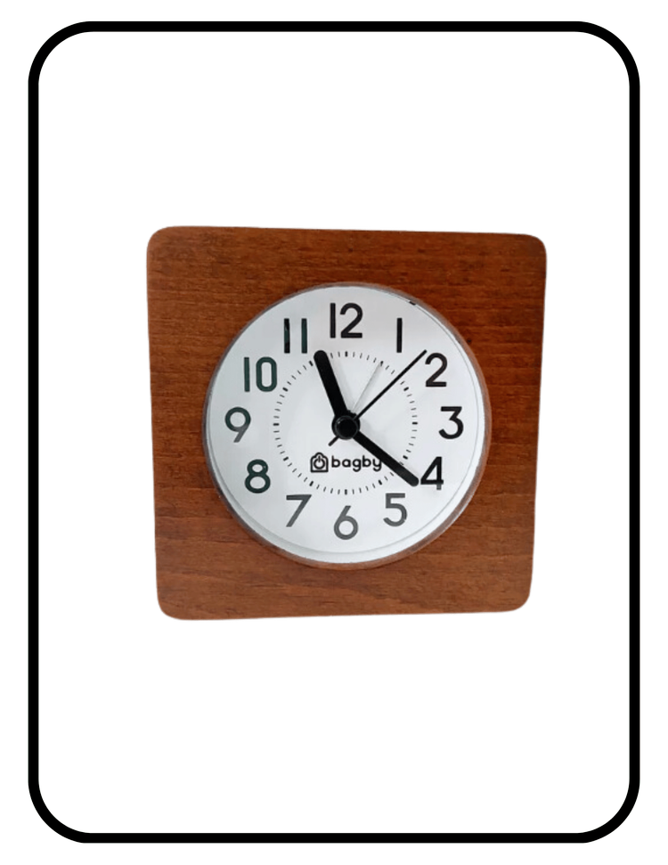 Bagby digital-free walnut analog alarm clock, battery operated and EMF free