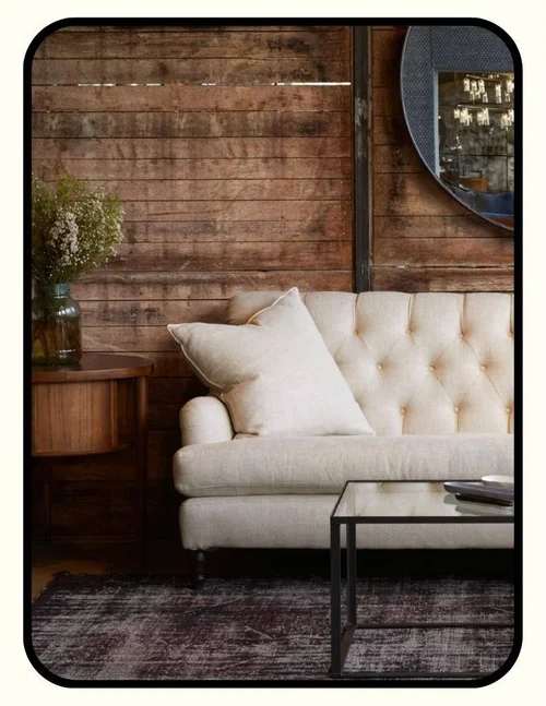 Cisco Home customizable natural sofa with GOLS certified organic Dunlop latex