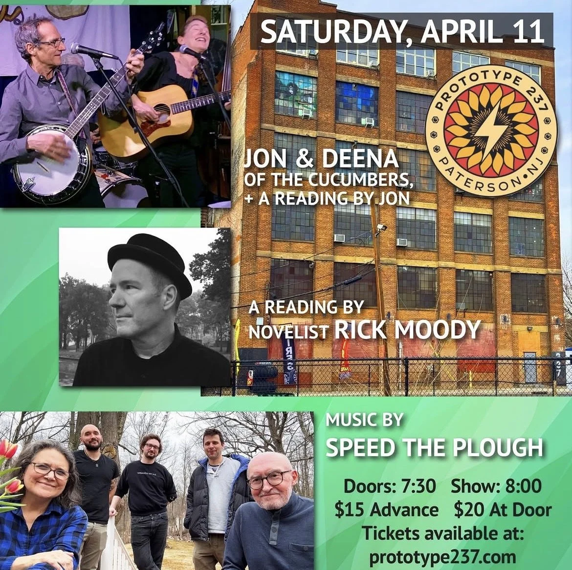 SPEED THE PLOUGH W/ JON & DEENA (CUCUMBERS) & NOVELIST, RICK MOODY