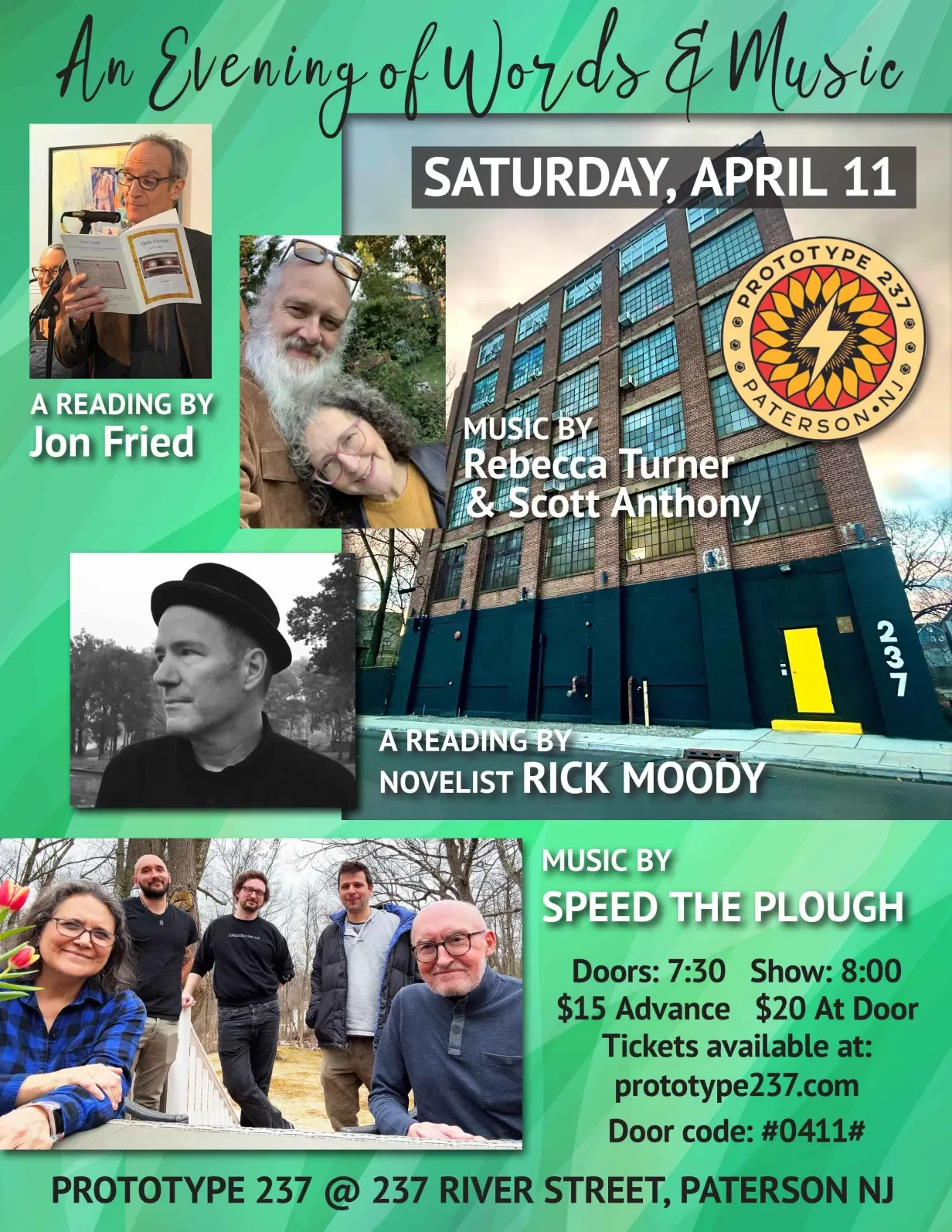 SPEED THE PLOUGH W/ rebecca Turner &amp; Scott Anthony &amp; NOVELISTs, RICK MOODY &amp; Jon fried