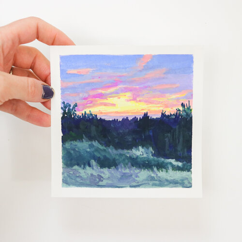 MINI CANVAS Sky and red flowers 4x4 inches.