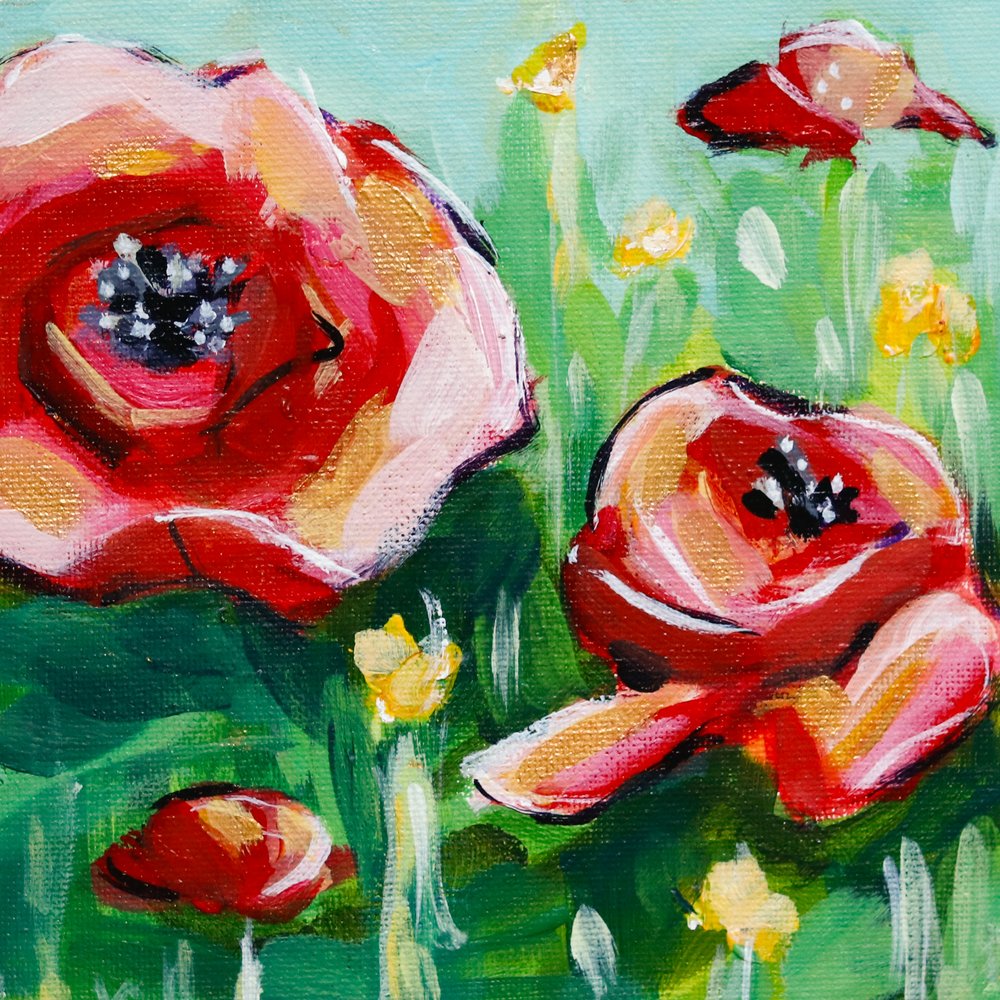 Small poppy flower painting for home decor. Red poppy in bloom with gold  accents. — Weronika Zubek Fine Art