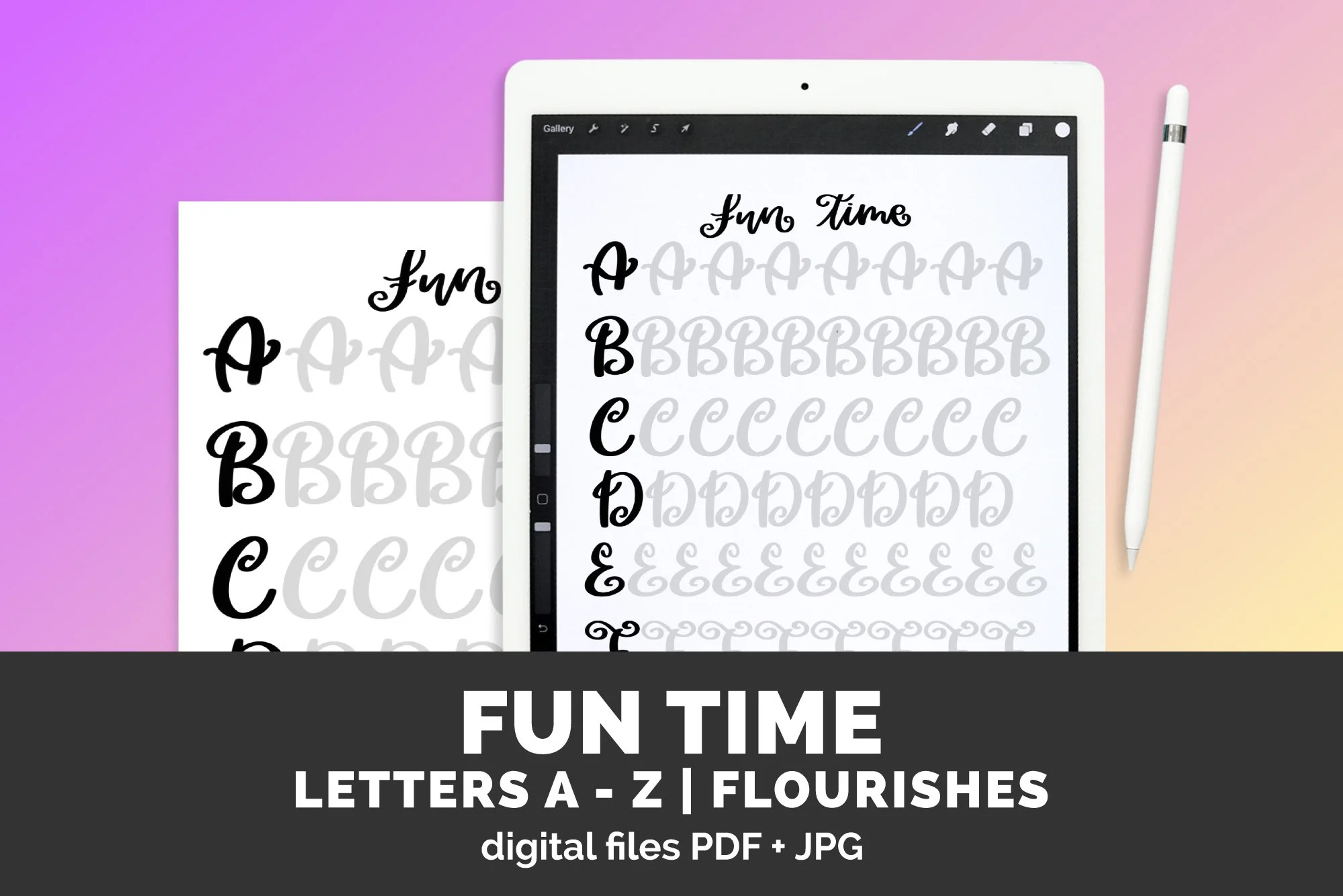 Timer Lettering Fun Brush Lettering Printable Practice Sheets Modern calligraphy Kids ...