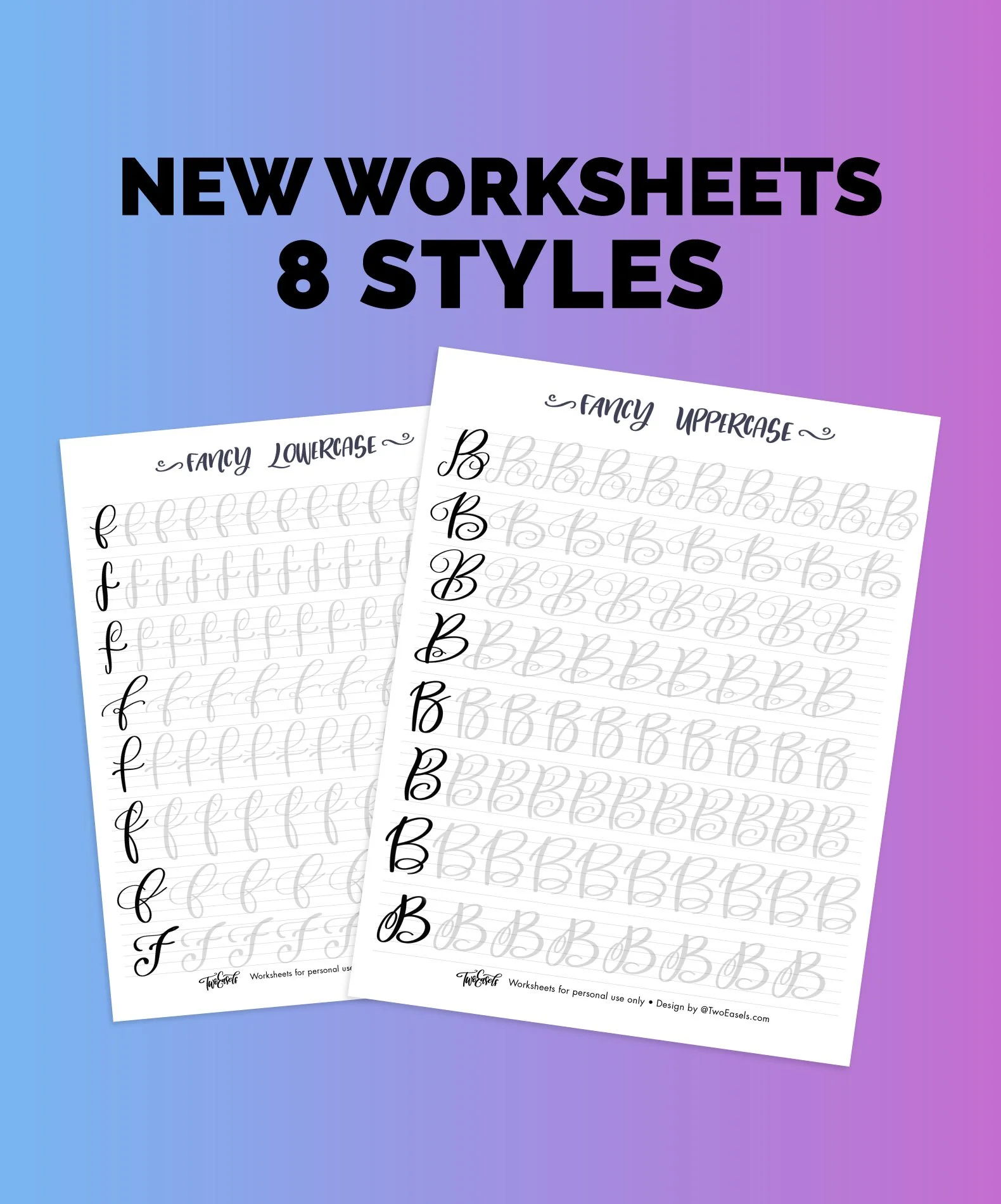Year 9 Lettering Lettering worksheet BUNDLE 8 Styles Lower and Uppercase Brush Lettering ...