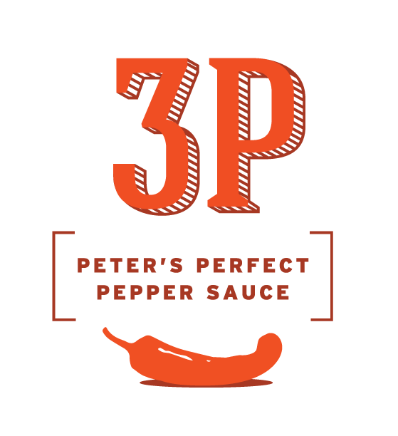 3P Peter's Perfect Pepper Sauce logo — bold vintage stacked lettermark with pepper illustration and bracketed wordmark