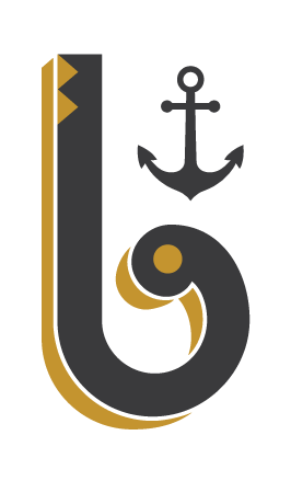 Bowbarr Carrboro Drinkery icon — anchor and lowercase b monogram mark in dark and gold