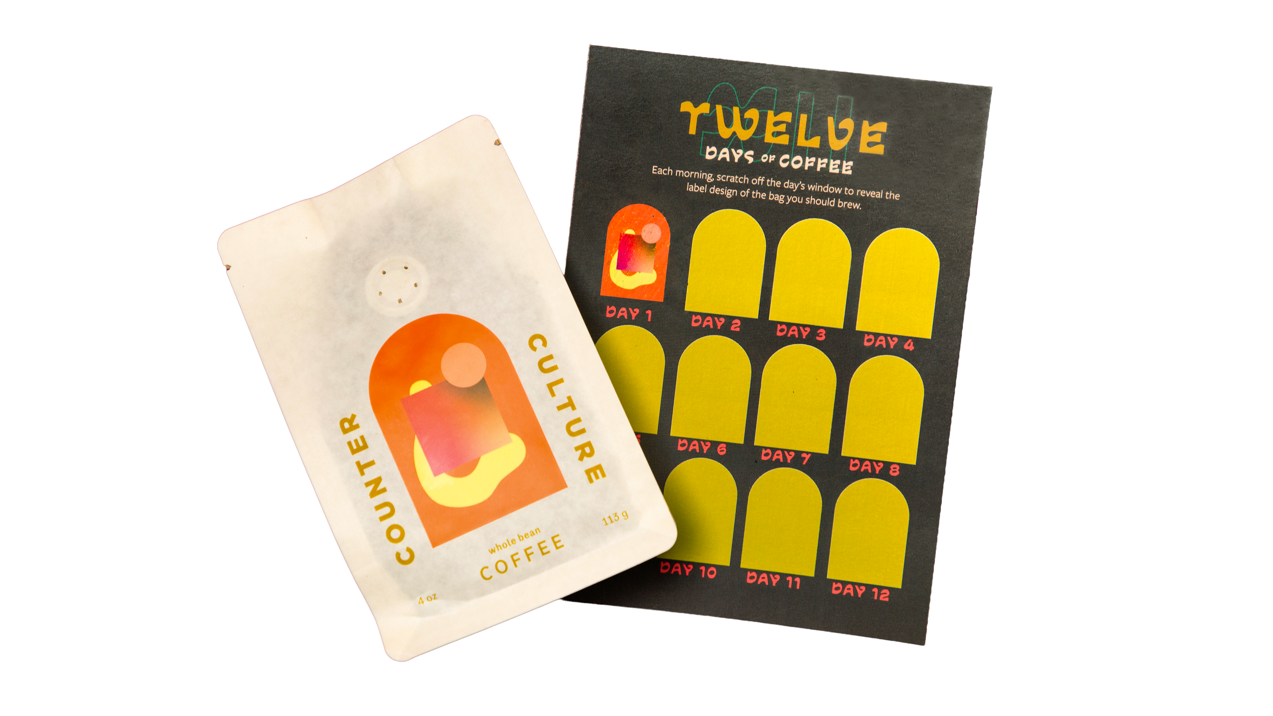 Counter Culture Coffee 12 Days of Coffee scratch off card — twelve days calendar card with bag and booklet