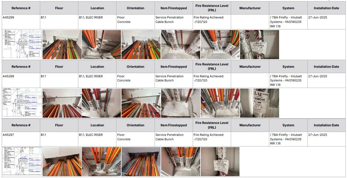 Fire protection install record in report
