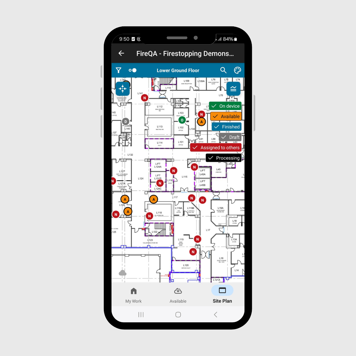 marked up floor plan on mobile device with as 1851 items