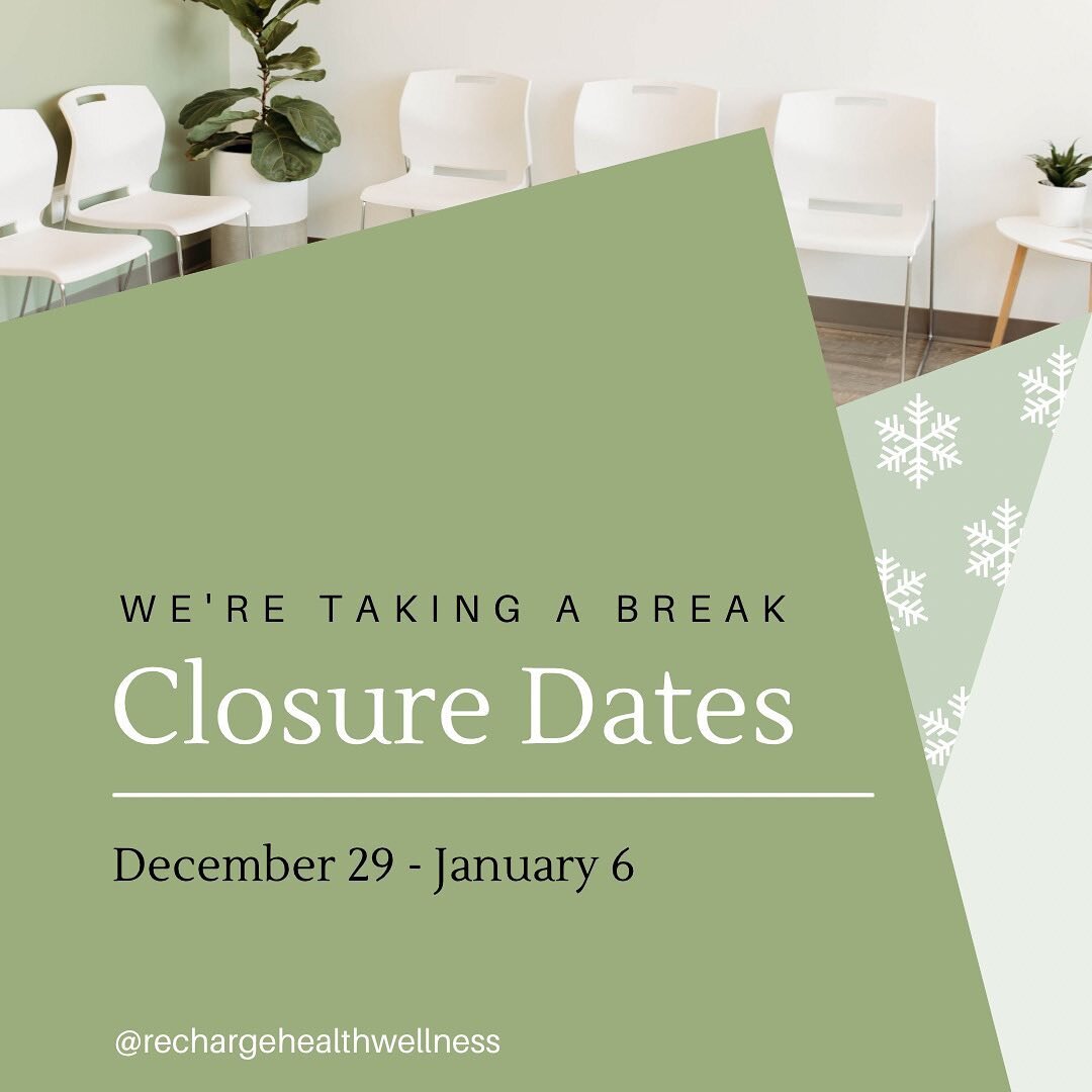 We&rsquo;re taking a break!

Reminder that Re-Charge will be closed from December 29th - January 6th for a winter break.

There are still a few appointments available until December 28th. Give us a call or book online via the link in bio!

We are loo