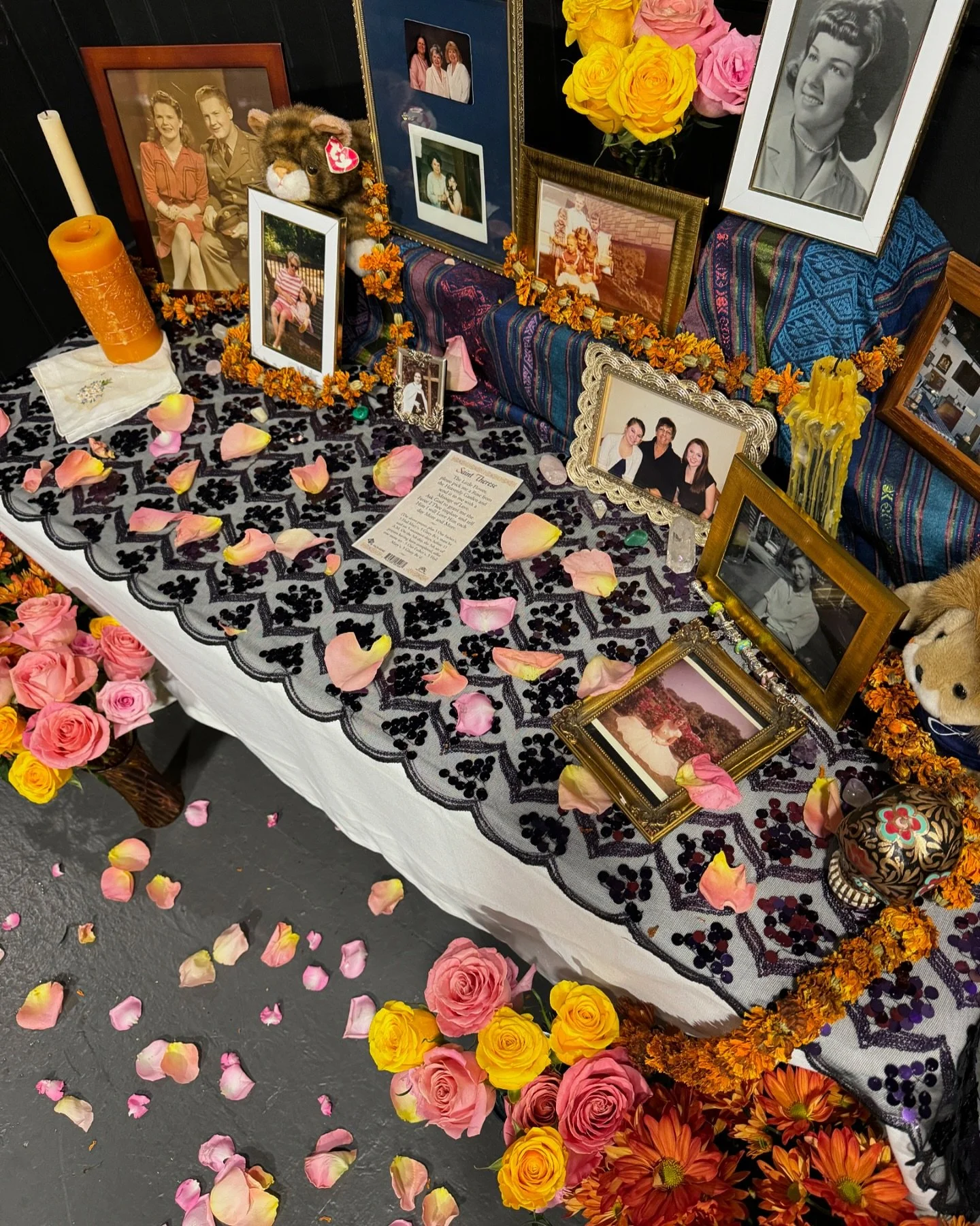 Watched over by The Little Flower: an altar to my maternal great grandmother, Gladys Marie Sawhill, and my paternal grandmother, Judith Anne Collins. This altar honors two women who have influenced me in countless ways, and whose passings were some o