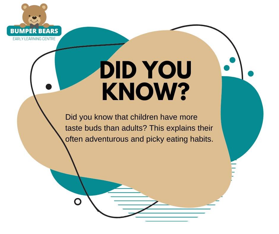 Fun Fact - Children have more taste buds than adults!!

#funfact #earlychildhood #PickyEaters #tastebuds #bumperbearselc #earlychildhooddevelopment #kids