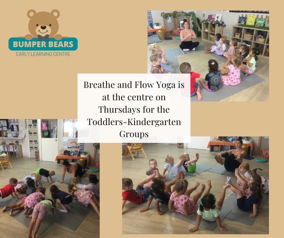 Breathe and Flow Yoga is at the Centre on Thursdays. It is a great way to teach the children about the importance of looking after their body and mind #breatheandflowyoga #bumpberbearselc