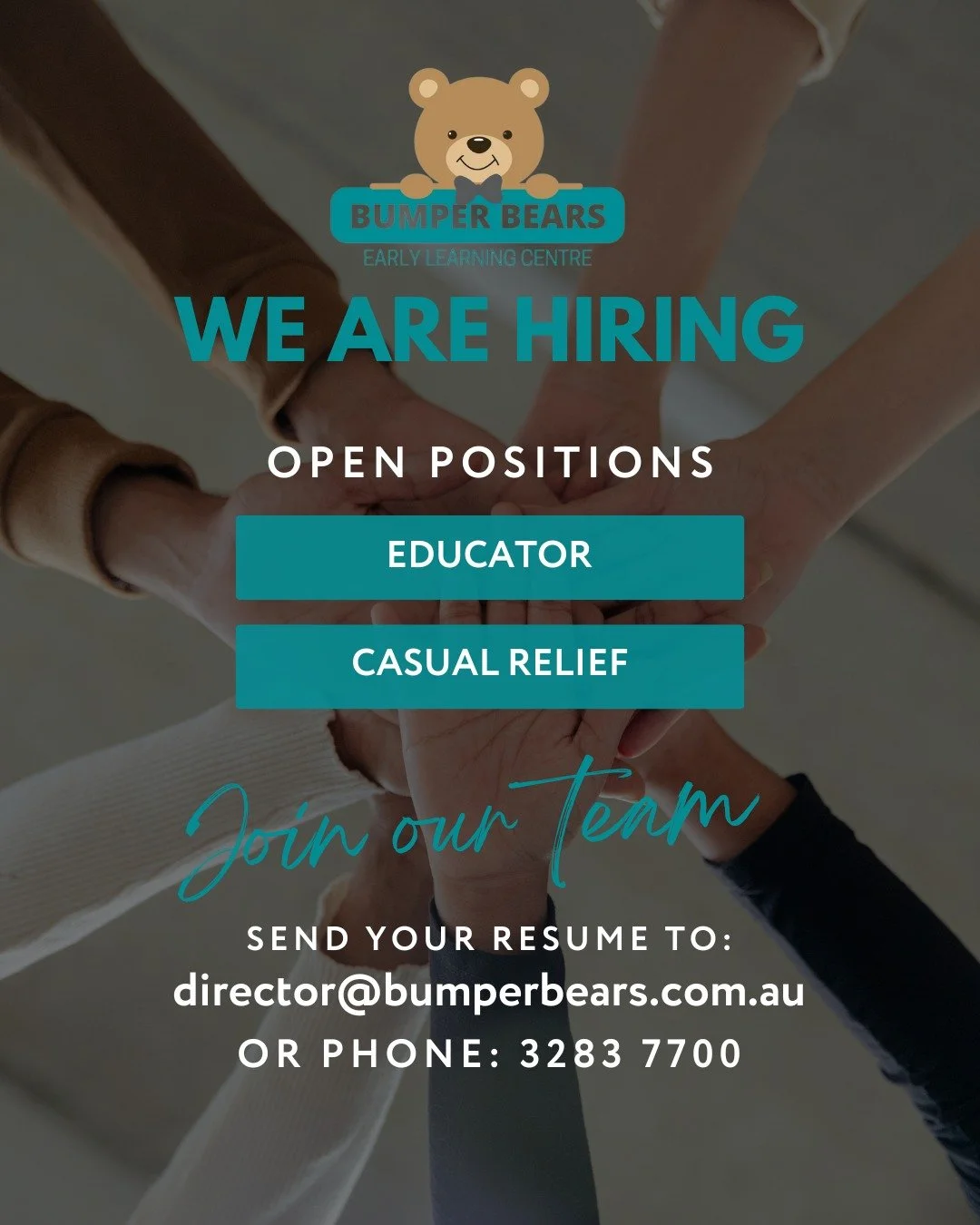 We are hiring!!! Come and join our amazing team of Educators. We are looking for an Educator and some relief Educators to help over the holiday period. #wearehiring #childcareredcliffepeninsula #bumperbearselc #dreamteam #educator #earlychildhood #ea