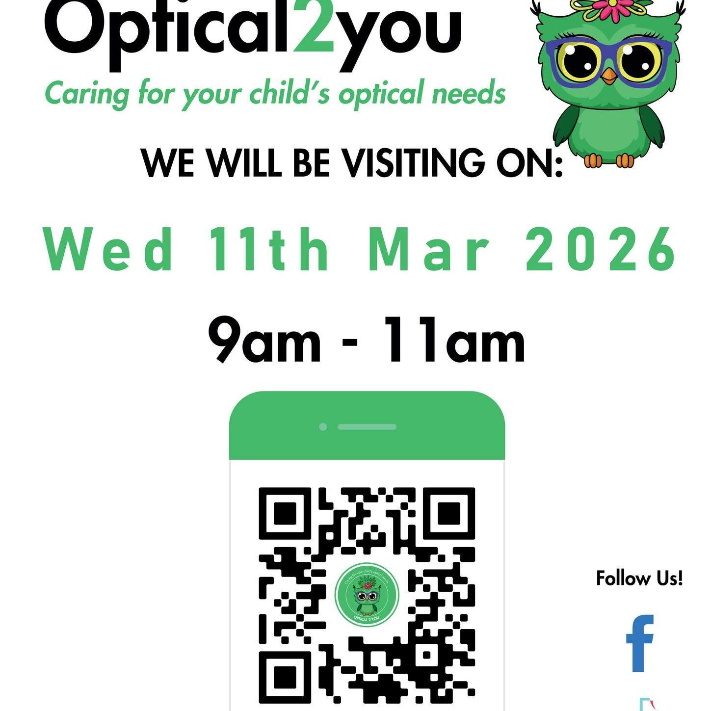 Get Ready!! 
Optical to you is coming to the Centre. Wed 11th March at 9am-11am. Fill in the consent form by scanning the QR Code, or follow this link - https://consent-form-app.dental2you.net 
#optical #optical2you #bumperbearselc #redcliffefamilies