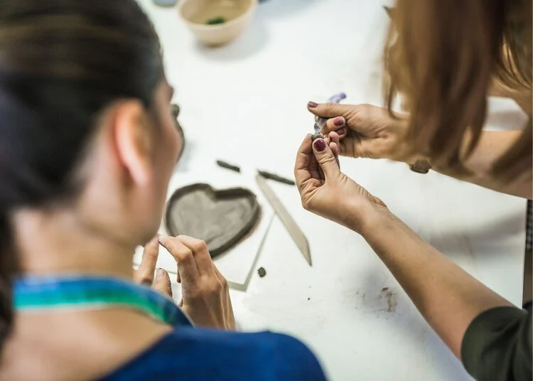 Colourful handmade ceramic dishes for a Clay Nights pottery workshop in Binalong Bay.