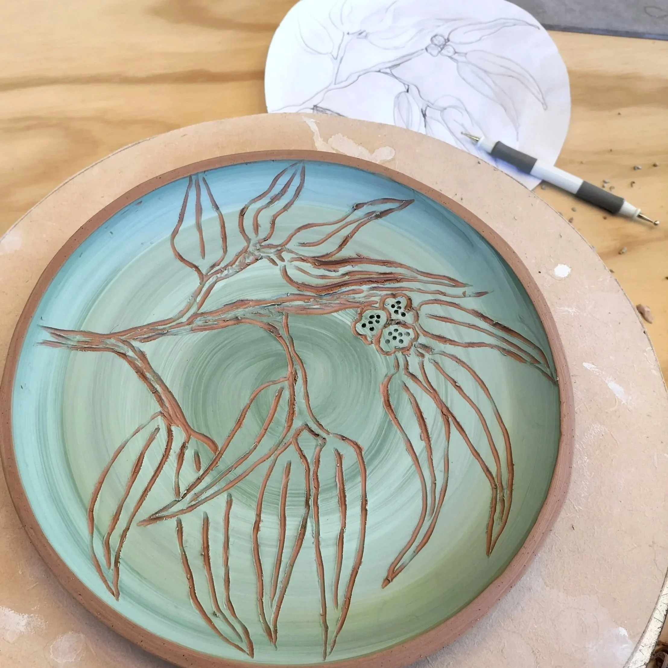 Colourful handmade ceramic dishes for a Clay Nights pottery workshop in Binalong Bay.