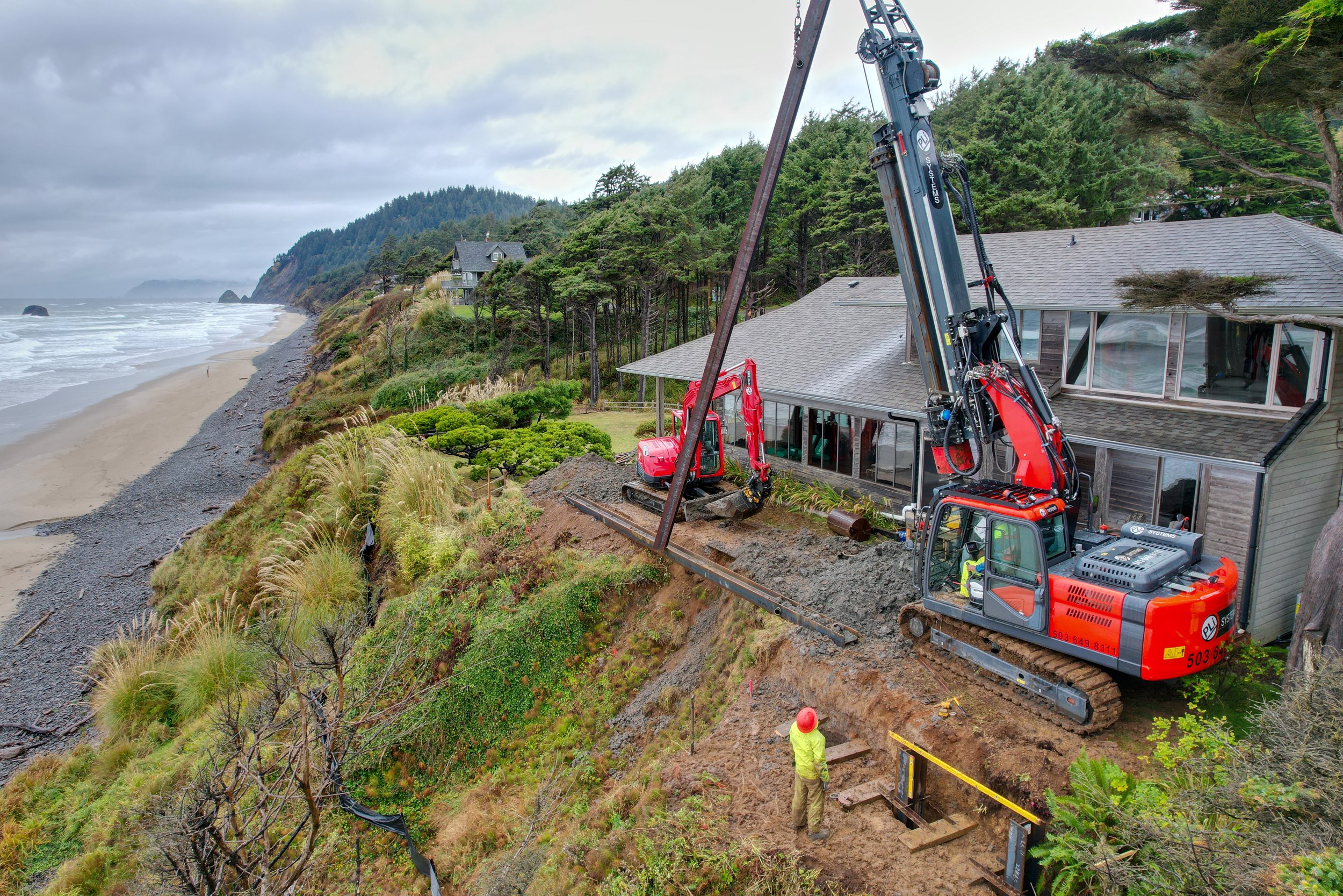 Steel H beam soil stability Oregon Coast