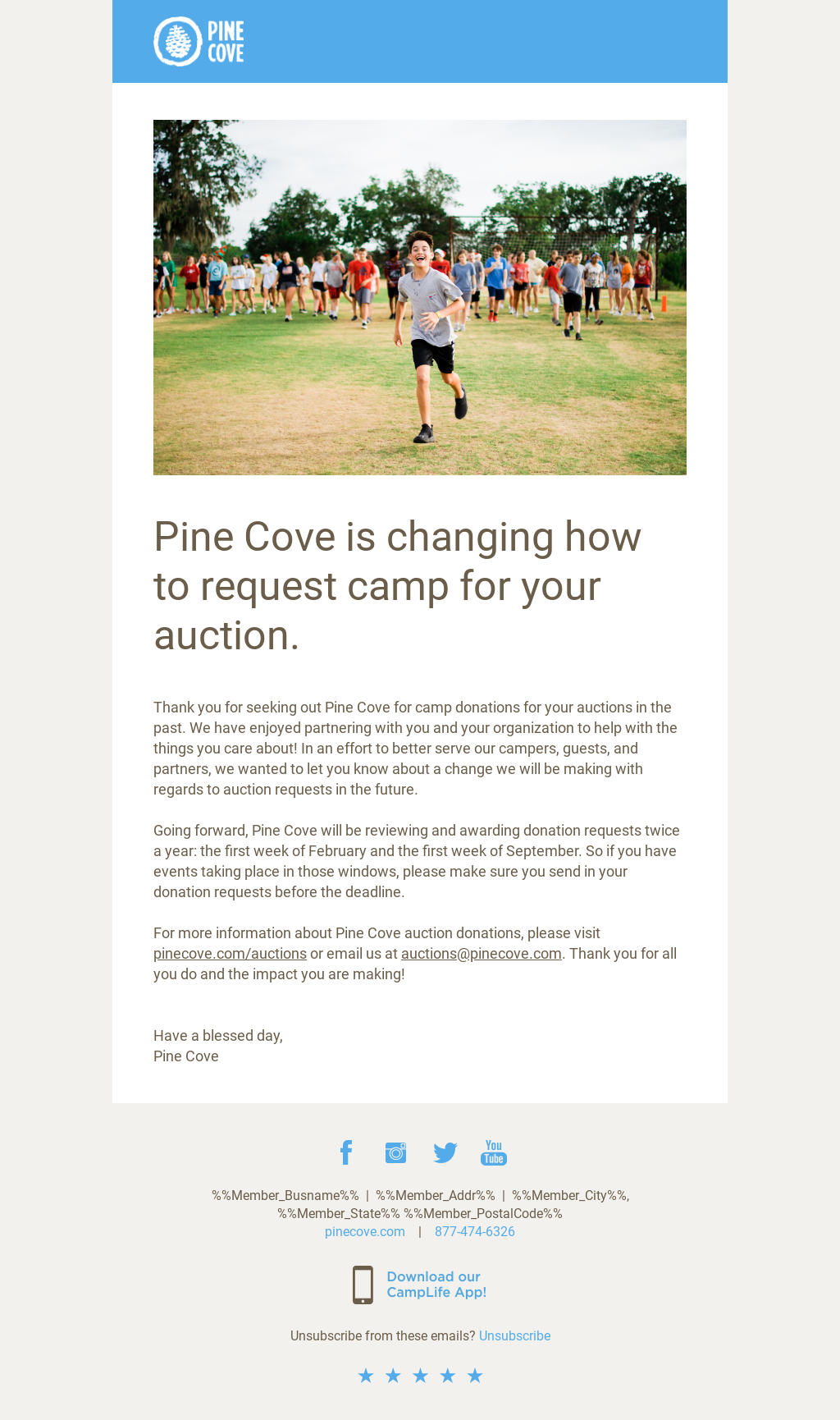 This is an example an email I made that was made to be sent to our visitor based on a request. The program was changing and we wanted to make sure our clients knew. 