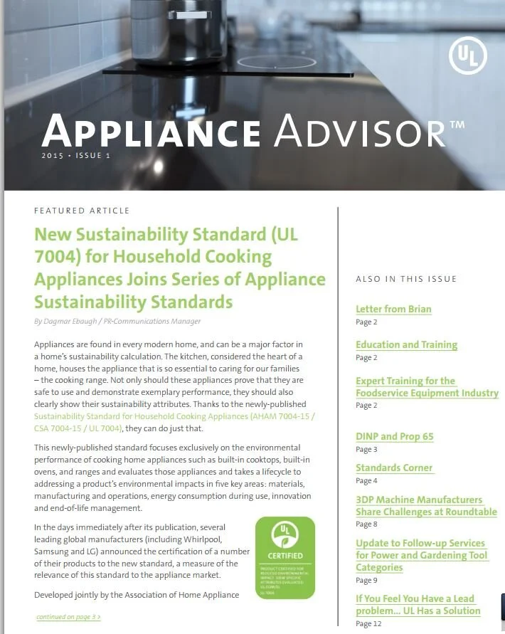 Article for UL's appliance division newsletter