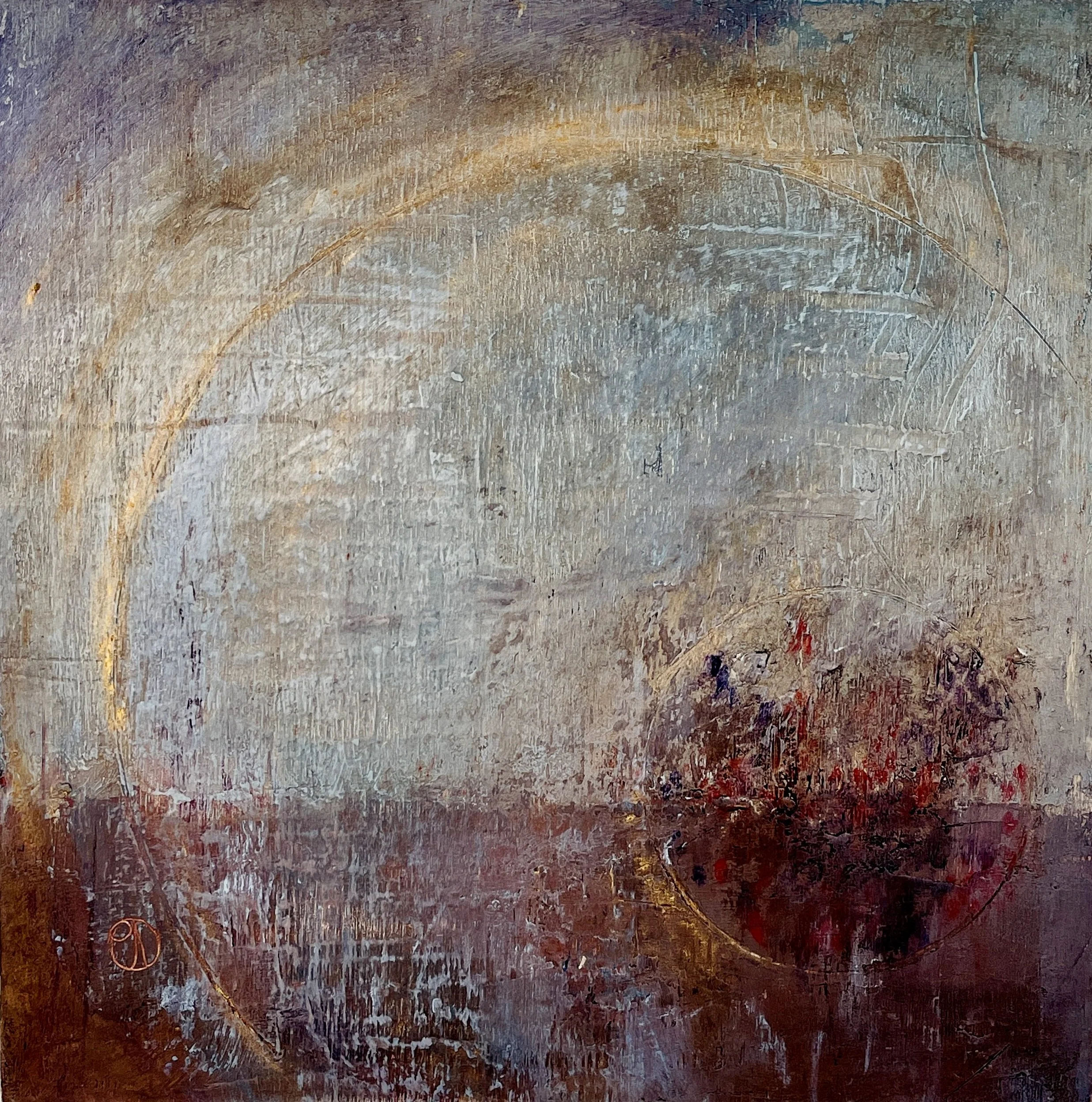 Big Mind Small Mind 12"x12" cold wax mixed media on board