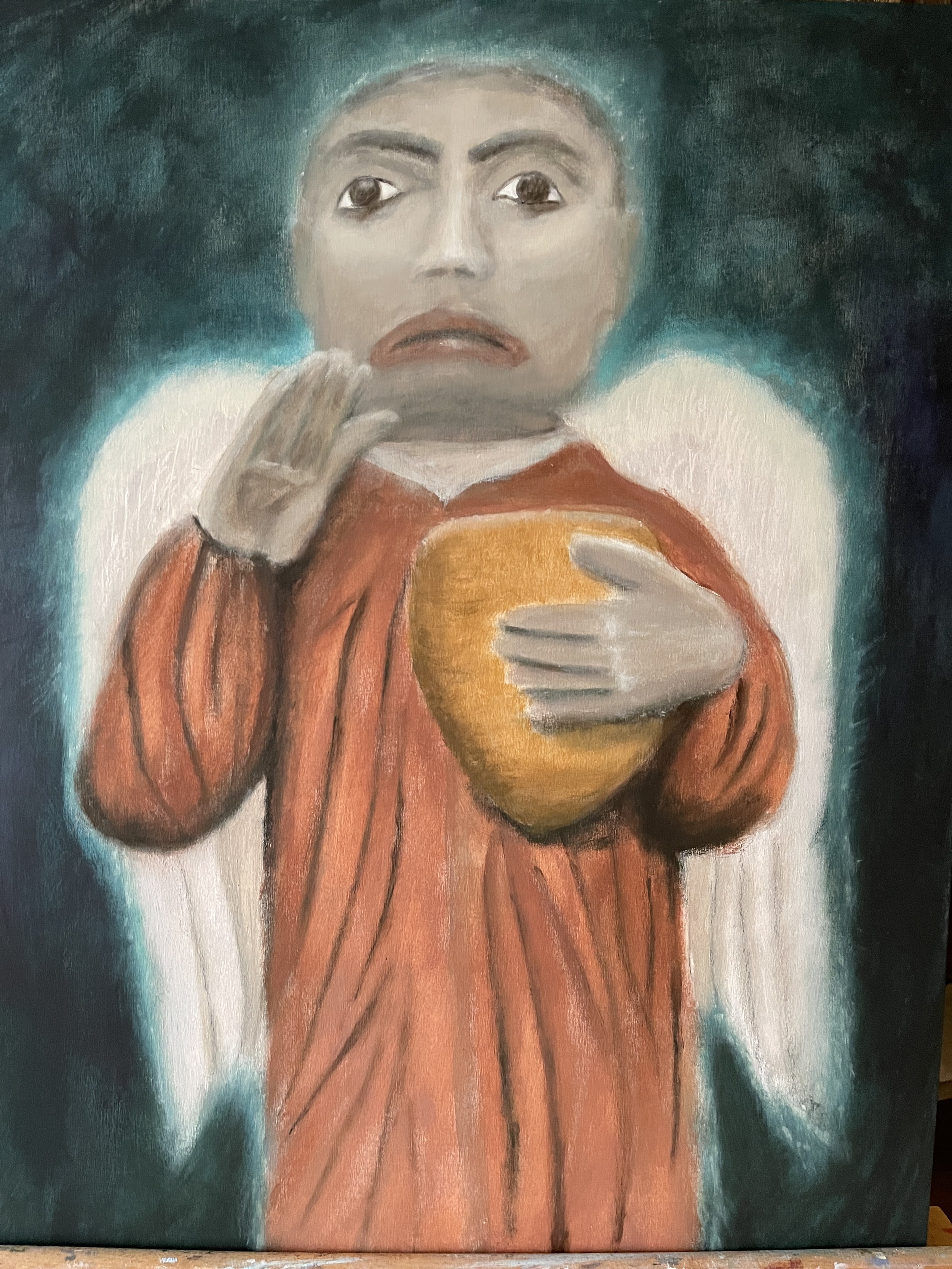 Baptismal Angel 28"x22" cold wax & oil on board  SOLD