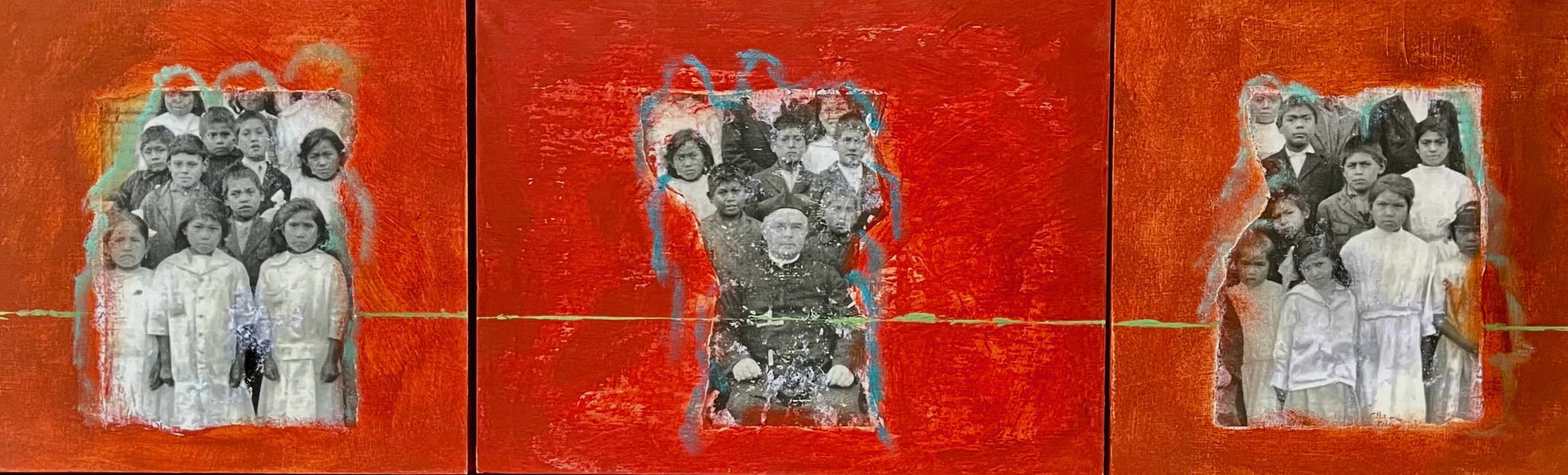 "From whom no secrets are hid" Triptych mixed media on board (each board 14"x11")