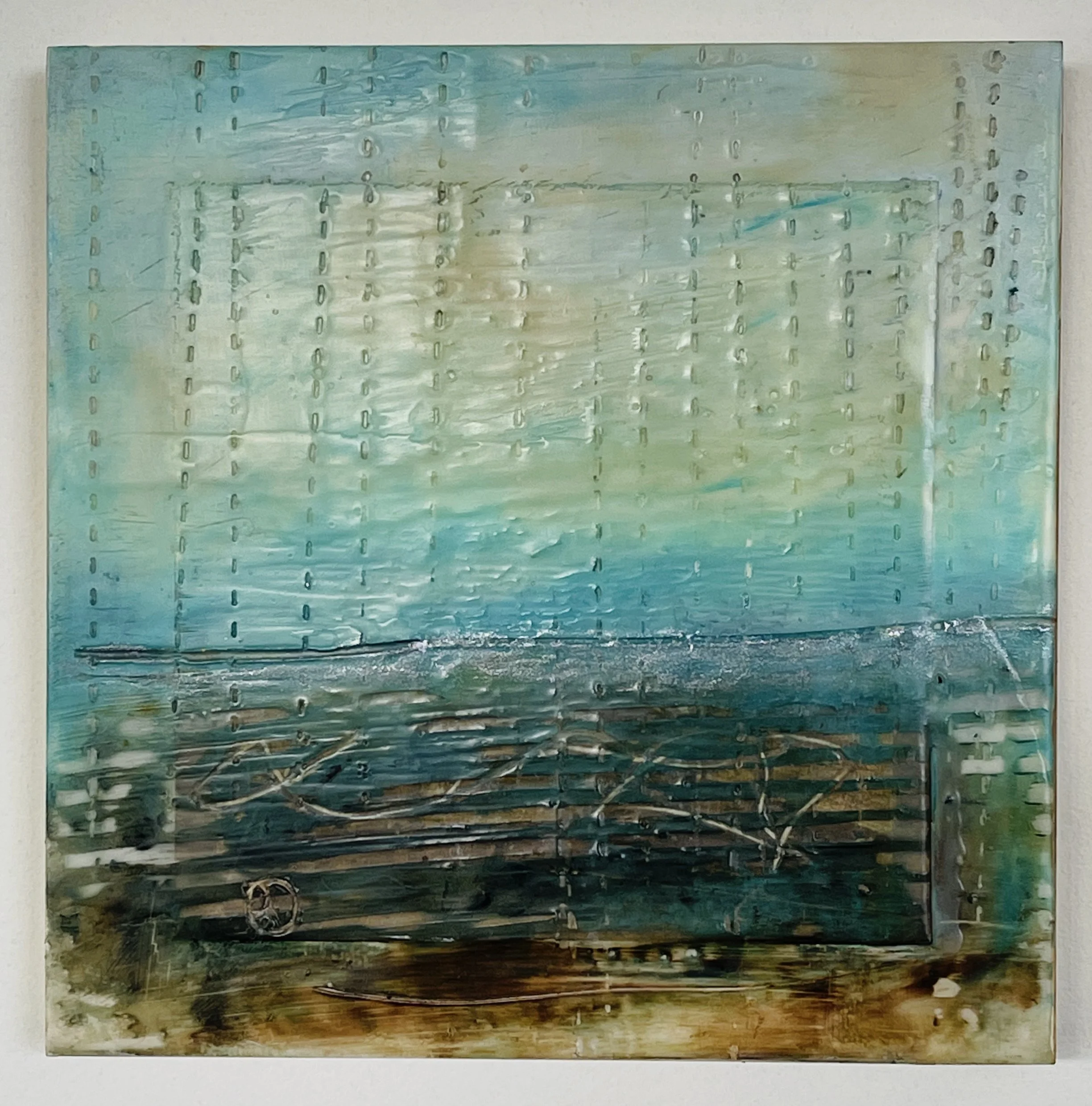 Internal Landscape #3 8"x8" encaustic mixed media on board