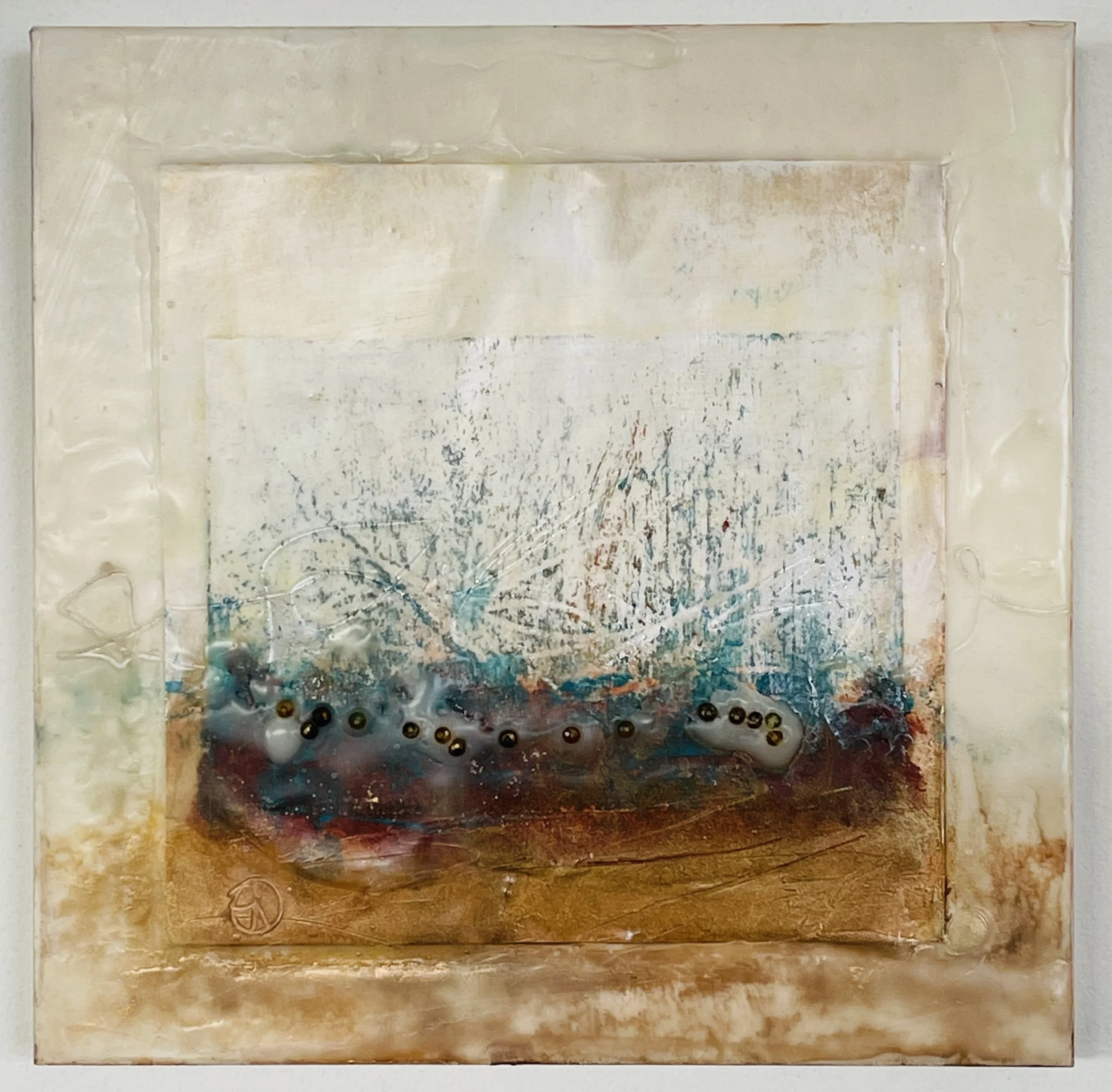 Internal Landscape #4 8"x8" encaustic mixed media on board