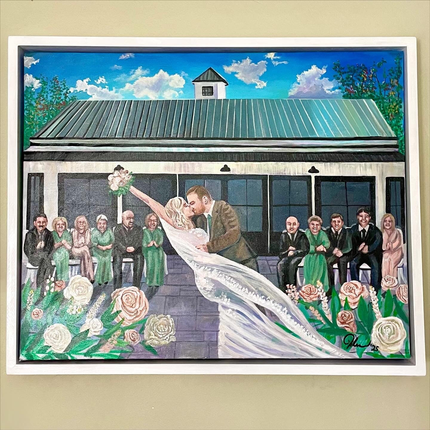 Avery &amp; Tiffany's Wedding Painting - Aisle Kiss and Family Portrait