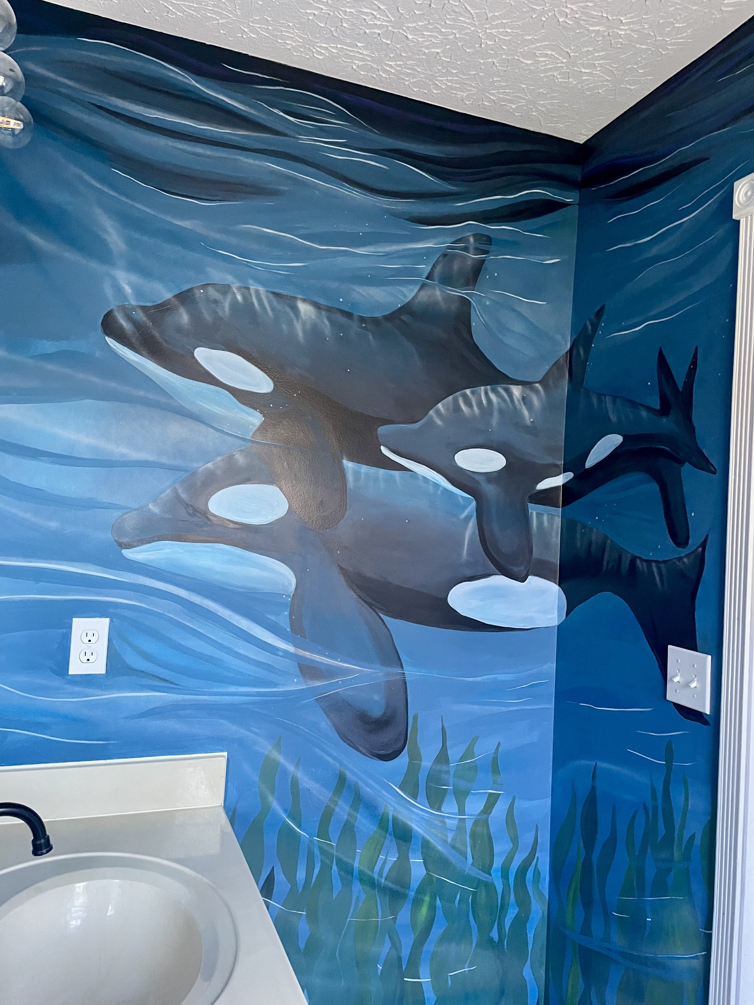 Killer whales mural interior residence