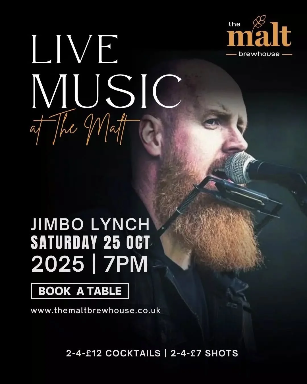 We're back with more live music!
This Saturday we have the incredible Jimbo Lynch performing live from 7pm here at The Malt Brewhouse!&nbsp;🎤✨ 
Dance the night away and bring all your favourite songs to life and let the music take over!&nbsp;👯&zwj;