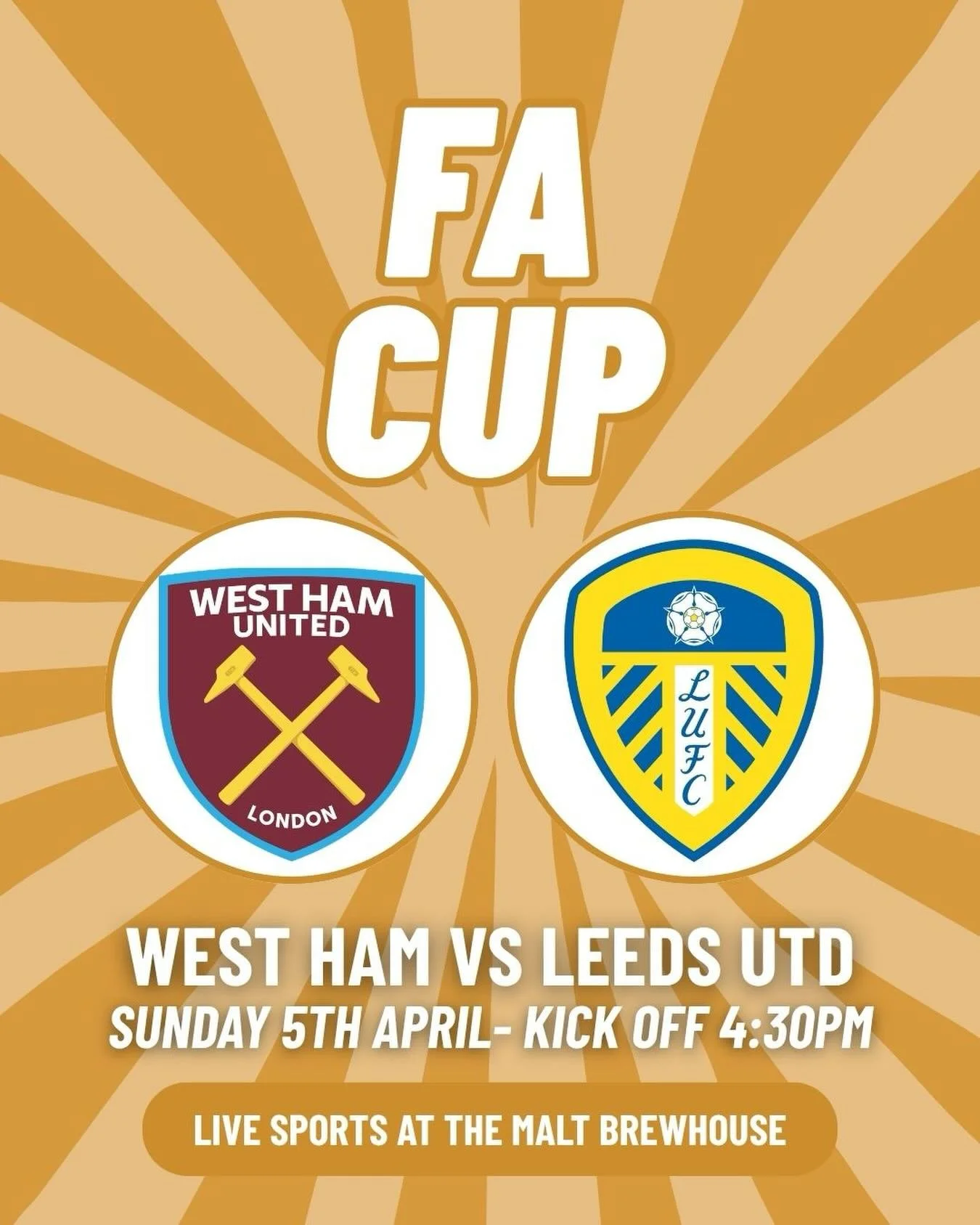 We&rsquo;re making Sunday unmissable at the Malt! 🤩
With the West Ham vs Leeds game at 4:30! ⚽️
Grab the gang, grab a drink, treat your selves to some delicious food and let&rsquo;s watch some good football! 🍻