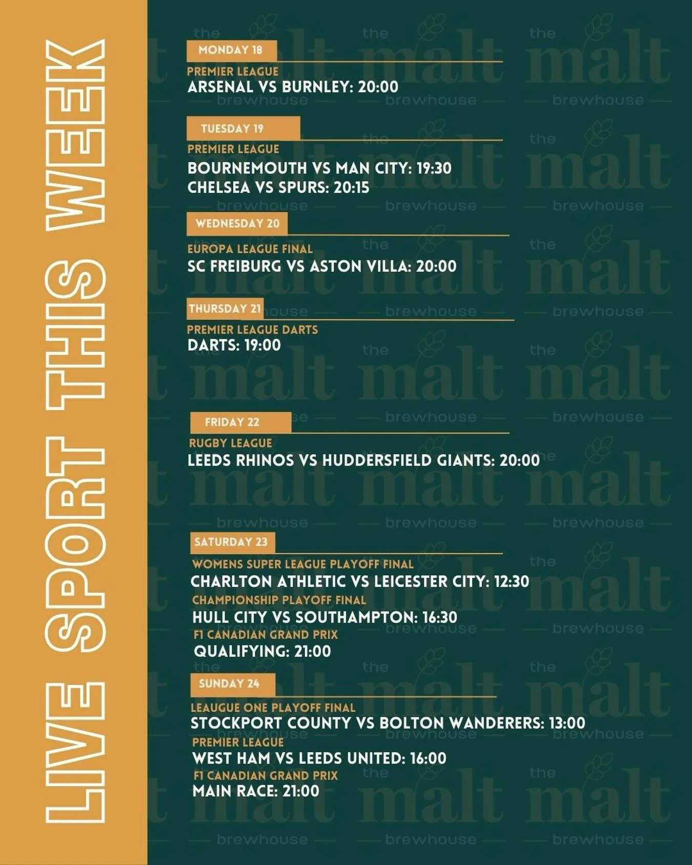 It&rsquo;s time for sports of the week! 
Let&rsquo;s get ready for another big bank holiday weekend with the final Leeds game of the season! Make sure to come and join in all the sporting action and give Leeds one final hoorah!! 🩵💛
Book your spot o