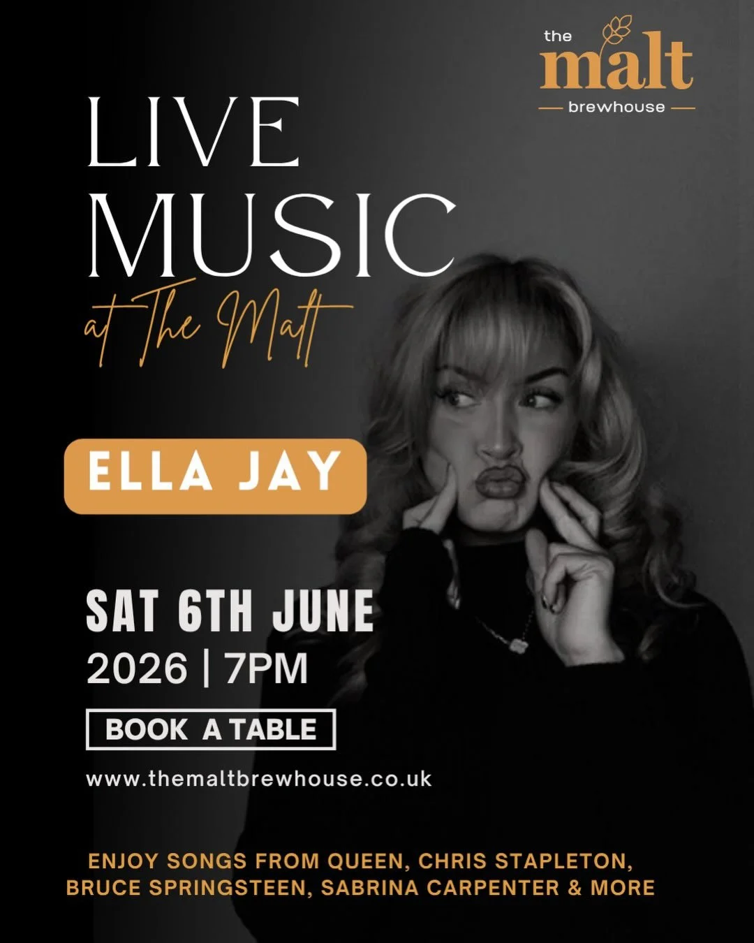 🎶 TONIGHT AT THE MALT 🎶

Ella Jay returns to The Malt Brewhouse from 7pm tonight, bringing her incredible vocals and a set packed with crowd favourites.

If you&rsquo;ve seen her here before, you&rsquo;ll know exactly why this is one not to miss. I