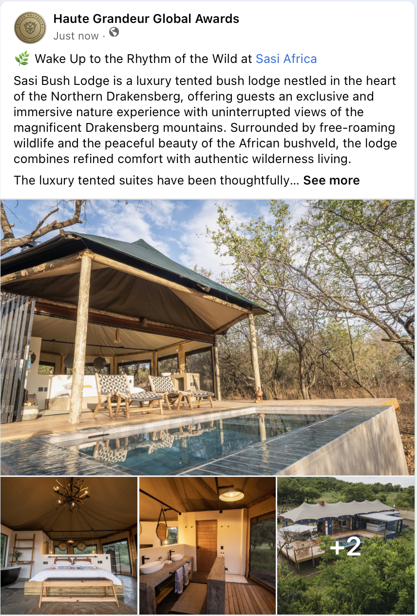 Sasi Bush Lodge Nominated by Haute Grandeur | Luxury Safari Lodge South Africa