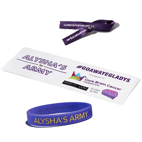 Bumper sticker, wristband and lapel pin pack