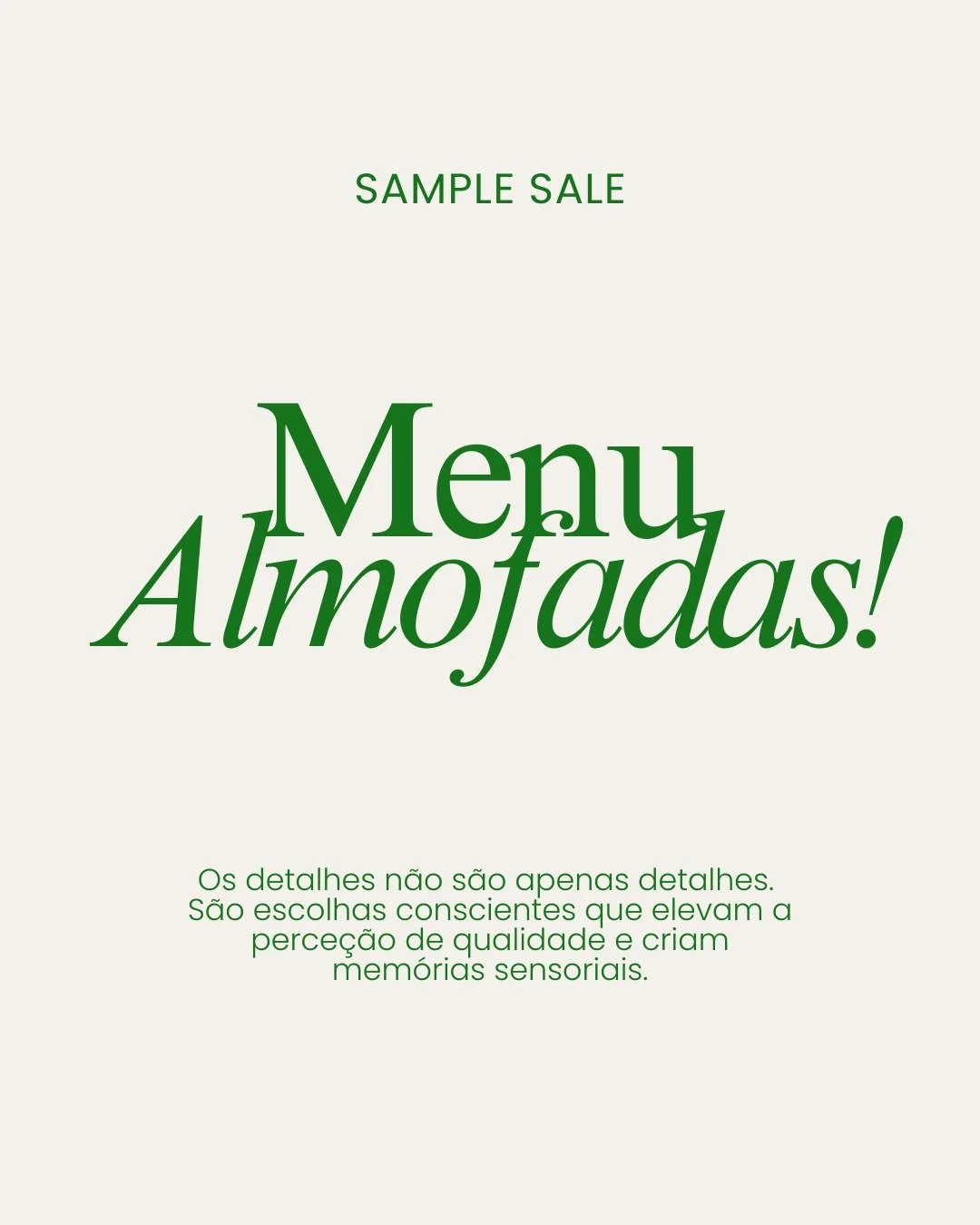 MENU ALMOFADAS💚
HAPPY STOCK | SAMPLE SALE COM A @telestextiles ✨🍸

Compre por mensagem privada ou nos coment&aacute;rios😍

📦 1&ndash;3 itens: 3,50&euro; de portes
📦📦 3 ou mais itens: 5,00&euro; de portes
🏬 Levantamento no showroom: 0&euro; (gr