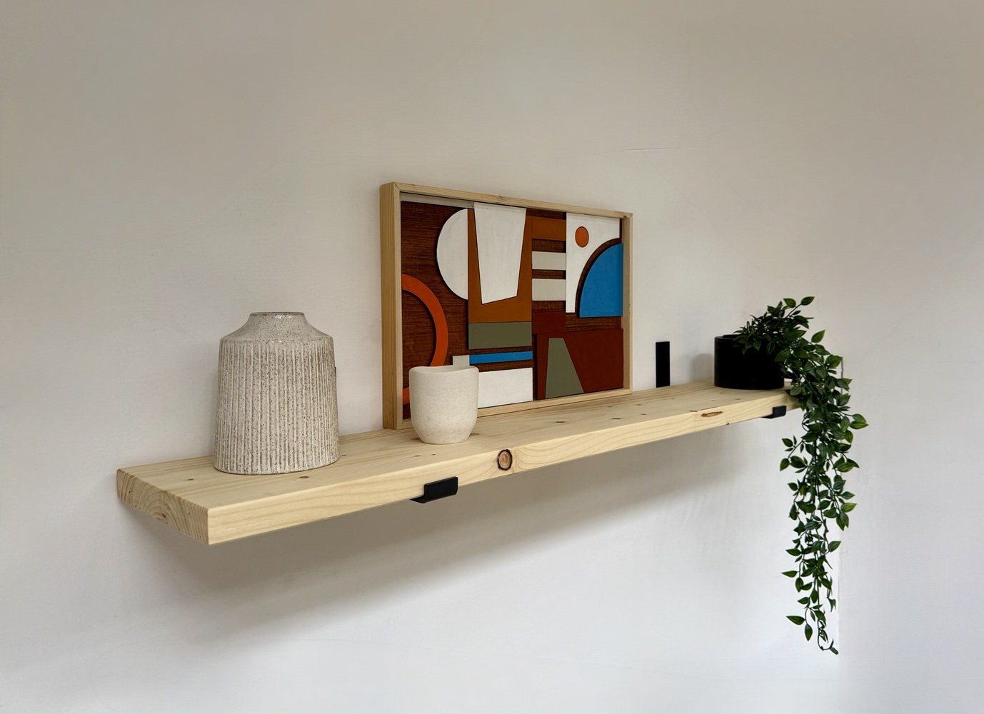 Rustic Wooden Shelf with Hanging Brackets