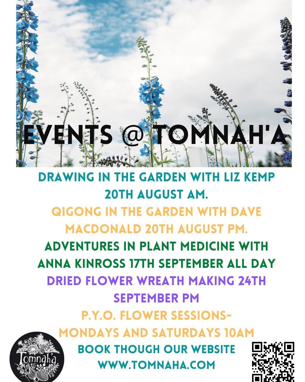 The next two months of workshops happening here @TomnahaMarketGarden your in for a treat!! You can book through our website- link in our bio #tomnahamarketgarden #marketgardening #qigong #drawinginnature #autumnwreathmaking @tomnahaflowers #pickyouro