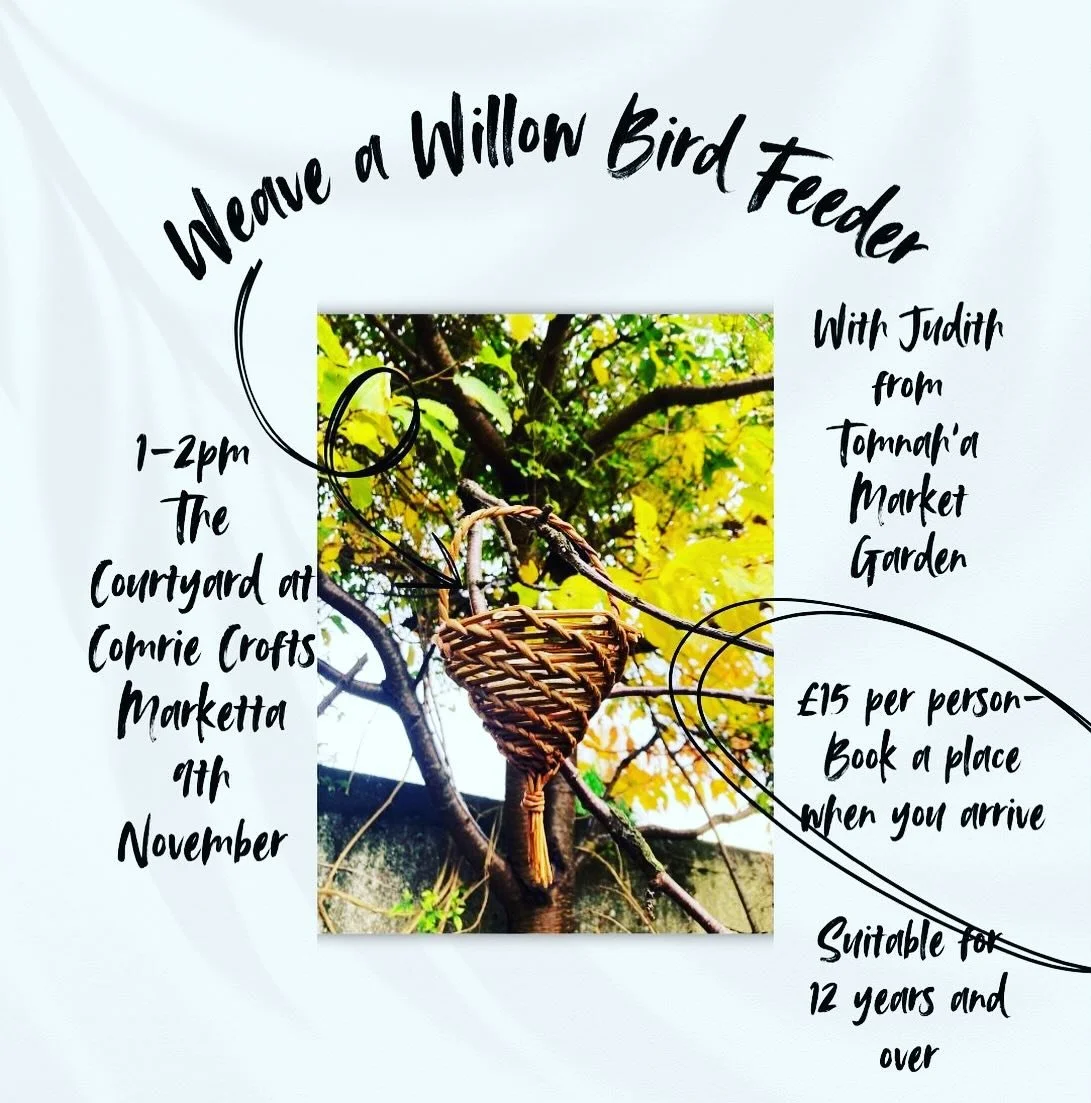 Come and learn how to spiral weave and make a bird feeder with Judith.
Sit round the fire and learn a new skill and make a perfect little present for your feathery friends or gift for 🎄 
Springtime weaving workshops now on our website too another lo